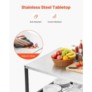 outdoor grill cart, 31.5 x 24.0 inch stainless steel tabletop size grilling table, outdoor cooking table with 4 wheels & side handle, two mesh shelves, bbq prep tables for patio, garden