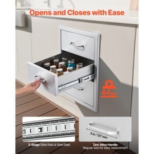 outdoor kitchen drawers 18.11" w x 23.23" d x 23.23" h, triple access stainless steel modular drawer cabinet with handles, bbq island drawer for outdoor kitchen or bbq island patio grill station
