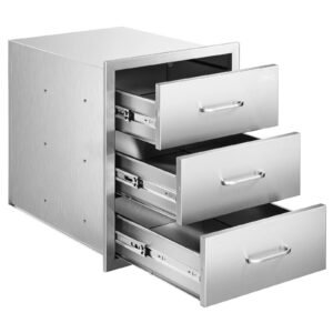 Outdoor Kitchen Drawers 18.11" W x 23.23" D x 23.23" H, Triple-Access Stainless Steel Modular Drawer Cabinet with Handles, BBQ Island Drawer for Outdoor Kitchen or BBQ Island Patio Grill Station