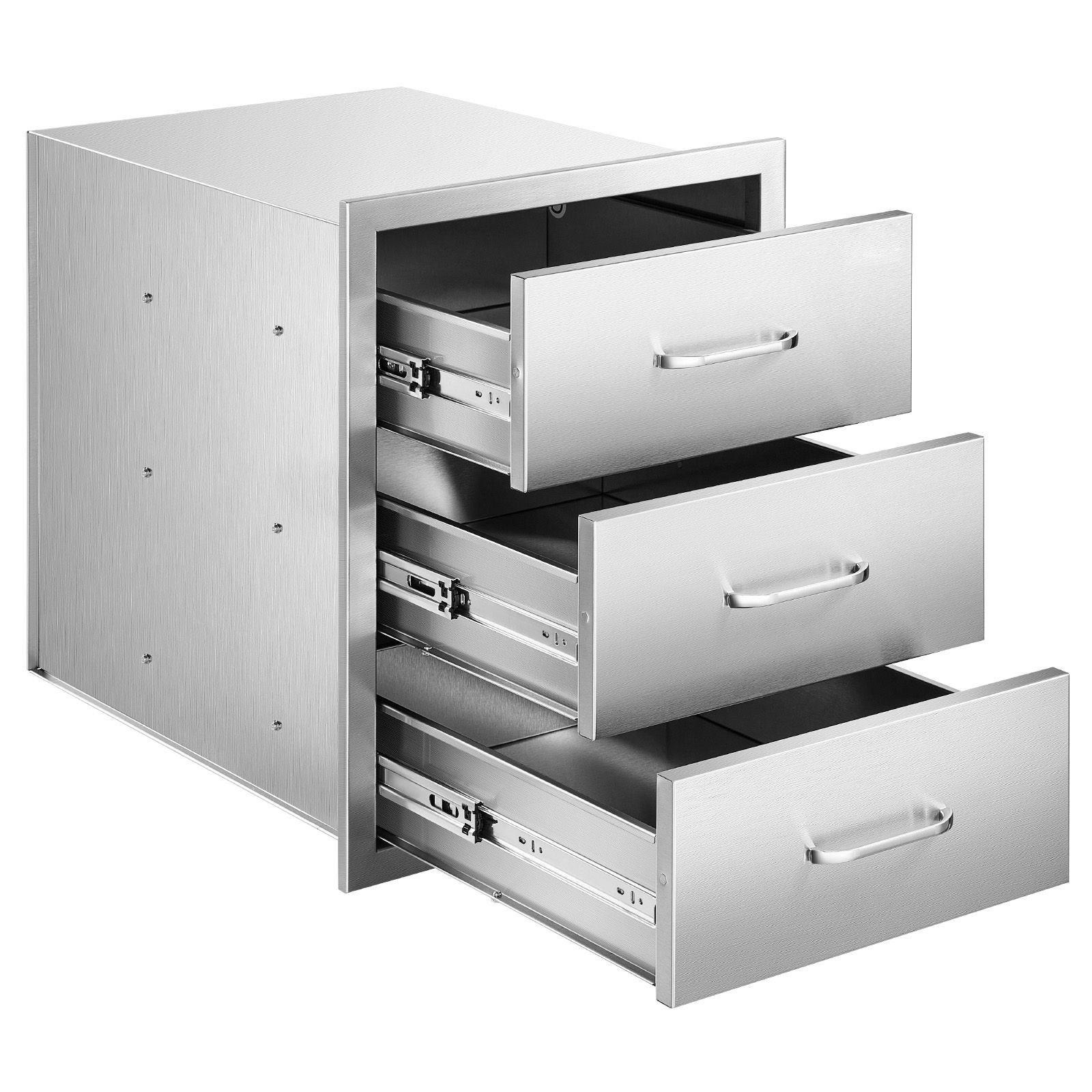 outdoor kitchen drawers 18.11" w x 23.23" d x 23.23" h, triple access stainless steel modular drawer cabinet with handles, bbq island drawer for outdoor kitchen or bbq island patio grill station