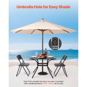 outdoor patio dining table, 37 inch square metal steel slat backyard bistro tables, with 1.5 in umbrella hole, outside all weather large furniture for lawn garden porch, black