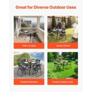 outdoor patio dining table, 37 inch square metal steel slat backyard bistro tables, with 1.5 in umbrella hole, outside all weather large furniture for lawn garden porch, black