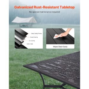 outdoor patio dining table, 59 inch long rectangular metal steel slat backyard bistro tables for 4 6, with 1.5 in umbrella hole, all weather large furniture for lawn garden porch, black