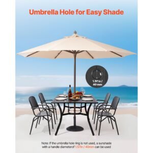 outdoor patio dining table, 59 inch long rectangular metal steel slat backyard bistro tables for 4 6, with 1.5 in umbrella hole, all weather large furniture for lawn garden porch, black