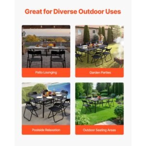 outdoor patio dining table, 59 inch long rectangular metal steel slat backyard bistro tables for 4 6, with 1.5 in umbrella hole, all weather large furniture for lawn garden porch, black