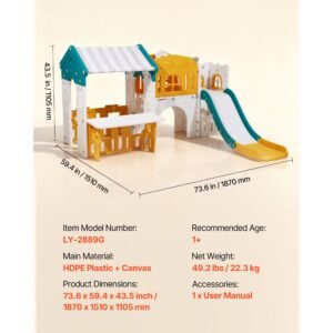 outdoor playhouse, versatile toddler playground with slide, basketball, telescope, steering wheel, crawling tunnel, sales window, toddler playset for aged 1+, open play structure, hdpe plastic