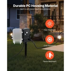 Outdoor Power Stake, 100 FT Extension Cord, Outdoor Power Strip Weatherproof with Cover and Overload Protection, 6 Outlets, 13A/1625W, Waterproof Multi-Outlet Yard Stake for Christmas Lights
