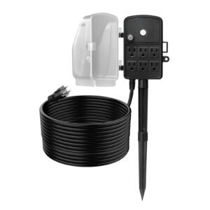 outdoor power stake, 25 ft extension cord, outdoor power strip weatherproof with cover and overload protection, 6 outlets, 15a/1875w, waterproof multi outlet yard stake for christmas lights