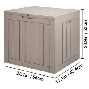 outdoor storage box, 31 gallon resin deck box, backyard outside toy and towel storage cabinet waterproof, for patio furniture cushions, garden tools, pool supplies & package delivery (grey)