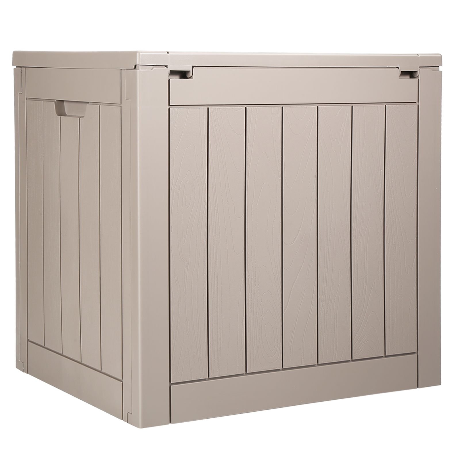 outdoor storage box, 31 gallon resin deck box, backyard outside toy and towel storage cabinet waterproof, for patio furniture cushions, garden tools, pool supplies & package delivery (grey)
