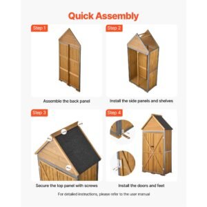 outdoor storage shed, 44.09" x 66.93" wood & metal garden tool shed with lockable doors & sloped roof, waterproof outside storage cabinet with shelves & floor for backyard patio lawn, brown