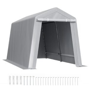 Outdoor Storage Shed, 7 x 12 ft Portable Storage Tent with Roll-up Door, Waterproof Canopy Shed Shelter, Heavy Duty Frame, Patio Garage Carport for Motorcycle, Lawn Mower, Bike, Grey