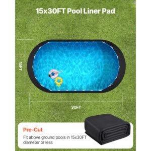 oval pool liner pad, 15 x 30 ft pool liner pad for above ground swimming pools, extra thick pool mat, prevents punctures, recycled geotextile material underlayment pad, extend liner life