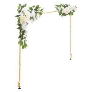 Over the Table Rod Stand with Clamps, Adjustable 28"-98" Length & 13"-42" Height, Table Arch Stand with Floral Accessories, Gold Balloon Frame for Wedding Birthday Party Christmas Decoration