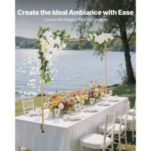 over the table rod stand with clamps, adjustable 28" 98" length & 13" 42" height, table arch stand with floral accessories, gold balloon frame for wedding birthday party christmas decoration