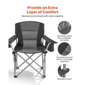 oversized camping chairs, 450 lbs heavy duty support, portable folding camp chairs with padded backrest & armrests, cup holder & side pocket, cooler bag, carry bags for outdoor, fishing, 2 pack