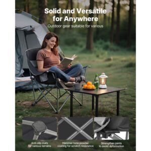oversized camping chairs, 450 lbs heavy duty support, portable padded folding camp chairs with dual cup holders & wine glass holders, carry bag for outdoor, fishing, black & gray, 1 pack