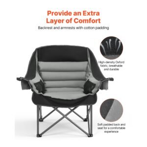 oversized camping chairs, 450 lbs heavy duty support, portable padded folding camp chairs with dual cup holders & wine glass holders, carry bag for outdoor, fishing, black & gray, 1 pack