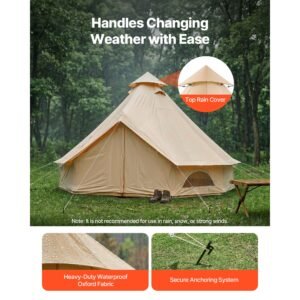 oxford bell tent, 4 seasons 13.12 ft yurt tent for camping with stove jack, waterproof breathable holds up to 4 people with zipped detachable floor, family camping glamping outdoor hunting party
