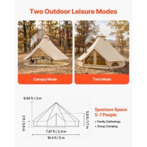 oxford bell tent, 4 seasons 16.4 ft yurt tent for camping with stove jack, waterproof breathable holds up to 7 people with zipped detachable floor, family camping glamping outdoor hunting party