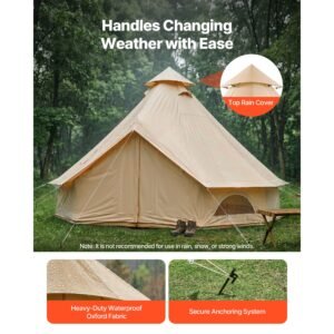 oxford bell tent, 4 seasons 16.4 ft yurt tent for camping with stove jack, waterproof breathable holds up to 7 people with zipped detachable floor, family camping glamping outdoor hunting party