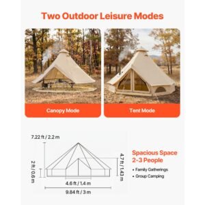 oxford bell tent, 4 seasons 9.84 ft yurt tent for camping with stove jack, waterproof breathable holds up to 3 people with zipped detachable floor, family camping glamping outdoor hunting party
