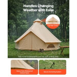 oxford bell tent, 4 seasons 9.84 ft yurt tent for camping with stove jack, waterproof breathable holds up to 3 people with zipped detachable floor, family camping glamping outdoor hunting party