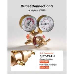 oxygen acetylene regulator set, oxy acetylene regulators, 0 4000psi and 0 400psi welding gas gauges with cga 540/cga 200 inlet connection & 3/8" 24 outlet connection, t handle adjustment