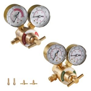 Oxygen Acetylene Regulator Set, Oxy-Acetylene Regulators, 0-4000PSI and 0-400PSI Welding Gas Gauges with CGA-540/CGA-200 Inlet Connection & 9/16"-18 Outlet Connection, T-Handle Adjustment