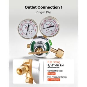 oxygen acetylene regulator set, oxy acetylene regulators, 0 4000psi and 0 400psi welding gas gauges with cga 540/cga 510 inlet connection & 9/16" 18 outlet connection, t handle adjustment