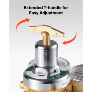 oxygen acetylene regulator set, oxy acetylene regulators, 0 4000psi and 0 400psi welding gas gauges with cga 540/cga 510 inlet connection & 9/16" 18 outlet connection, t handle adjustment
