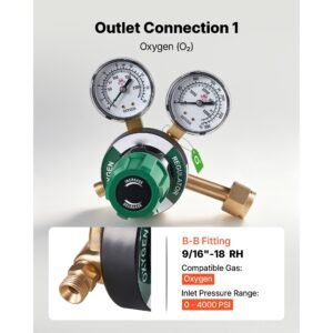 oxygen acetylene regulator set, oxy acetylene regulators, 0 4000psi and 0 500psi welding gas gauges with cga 540/cga 510 inlet connection & 9/16" 18 outlet connection, pc knob adjustment