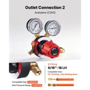 oxygen acetylene regulator set, oxy acetylene regulators, 0 4000psi and 0 500psi welding gas gauges with cga 540/cga 510 inlet connection & 9/16" 18 outlet connection, pc knob adjustment
