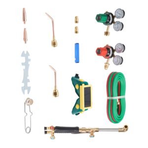 Oxygen Acetylene Torch Kit with Check Valves, Gas Welding Cutting Torch Kit, Heavy Duty Professional Oxy Acetylene Brazing Set with 15FT Twin-Hose, 2 Cutting Tips, Welding Tips & Gas Regulators