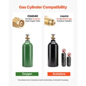 oxygen acetylene torch kit with check valves, gas welding cutting torch kit, portable oxy acetylene brazing set with 15ft twin hose, 1 cutting tip, 3 welding tips, 2 gas regulators & toolbox