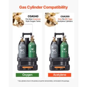 oxygen acetylene torch kit with check valves, gas welding torch kit, portable oxy acetylene brazing set with 15ft twin hose, 2 welding tips, 2 regulators & cylinder holder for metalworking