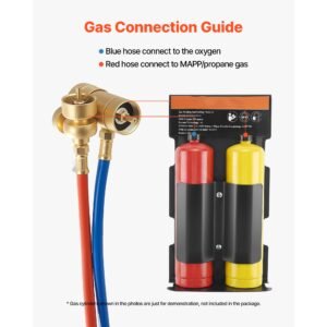 oxygen propane torch kit, brass welding torch for oxygen mapp gas with dual pressure gauges, portable oxy propane mapp brazing tool kit with cylinder rack for welding, soldering, metal heating