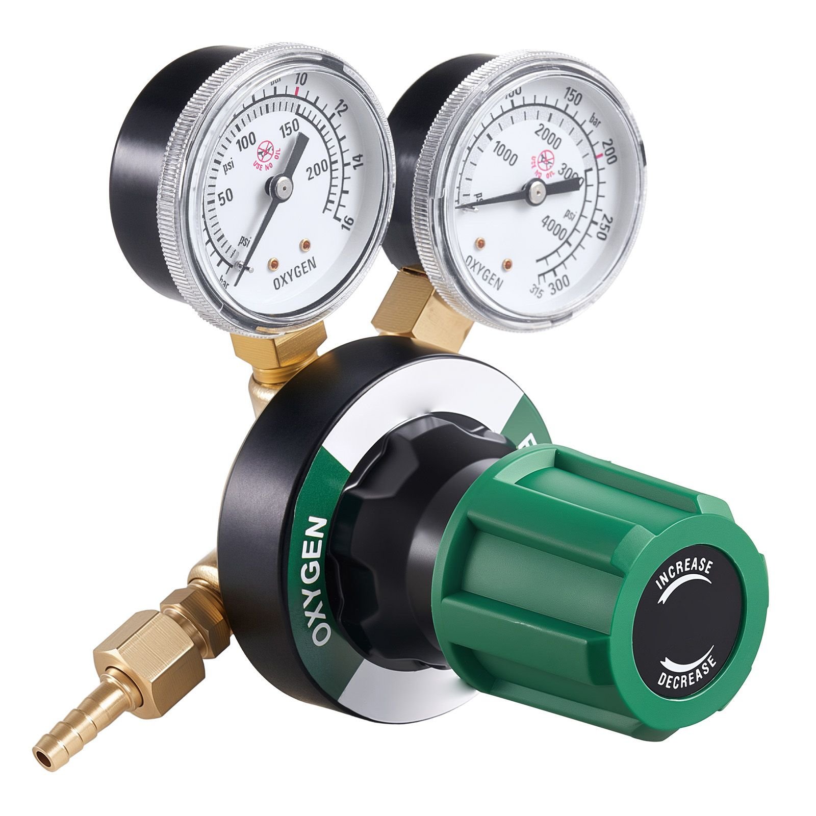 oxygen regulator, precise oxy regulator, 0 4000psi welding gas gauge with cga 540 inlet connection & 9/16" 18 rh outlet connection, pc knob adjustment