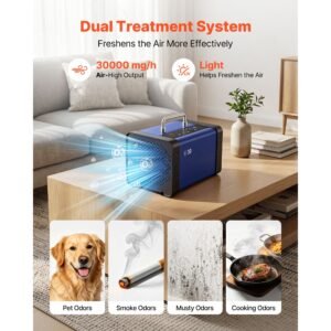 ozone generator, 30000mg/h commercial ozone machine, with 15s delayed start & dual hose water mode & lcd touchscreen, industrial deodorizer for car, smoke, home odors, up to 2700 sq.ft