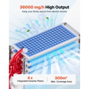 ozone generator, 36000mg/h commercial ozone machine, with 15s delayed start & area based timer & lcd touchscreen display, industrial deodorizer for car, smoke, home odors, up to 3200 sq.ft