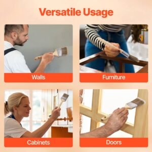 paint brushes, 12 piece angle paint brush, treated wood handle, paint brush set for all latex and oil paints & stains, wood stain brushes for cabinets, walls, fences, interior & exterior use