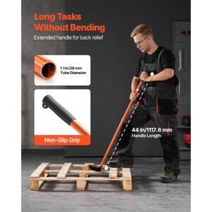 pallet buster tool, 44 inch carbon steel handle wrecking pry bar, 2000 lbs weight capacity, heavy duty deck board removal tool, breaker bar for flooring, framing, roofing, trim, drywall
