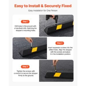parking stopper, 72 inch 2 pcs heavy duty parking aid for garage, rubber curb garage floor stopper with reflective strips, aid gadgets for cars vans trucks tire wheel guide block stops bumpers