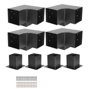 Pergola Bracket Kit, 4x4 Inch (Inner Size 3.5x3.5), 4 Pcs 3-Way Heavy Duty Corner Bracket Woodworks DIY Post Base Kit, Easy Installation Wooden Beams for Gazebos, Patio Pergolas, Log Cabin