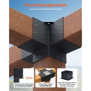 pergola bracket kit, 6x6 inch (inner size 5.5x5.5), 2 pcs 4 way heavy duty corner bracket woodworks diy post base kit, easy installation wooden beams for gazebos, patio pergolas, log cabin