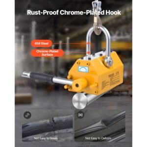 Permanent Magnetic Lifter, 1320 lbs Pulling Capacity, Heavy Duty N42 Neodymium Lifting Magnet with Release Handle and Steel Hook, Used in Shop Crane and Hoist, for Lifting Plate Steel, Board