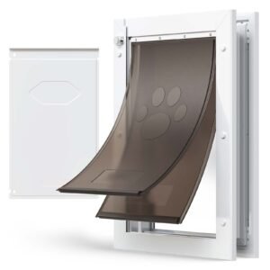 Pet Door, Large, with Double Magnetic Flaps and Metal Frame, Strong and Weatherproof Dog Door for Interior and Exterior Doors, Easy to Install, Easy In-and-Out Access for Doggies, White