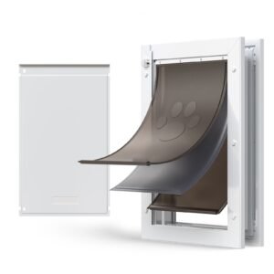 Pet Door, Large, with Three Magnetic Flaps and Metal Frame, Strong and Weatherproof Dog Door for Interior and Exterior Doors, Easy to Install, Easy In-and-Out Access for Doggies, White