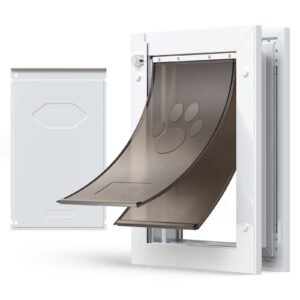 Pet Door, Medium, with Double Magnetic Flaps and Metal Frame, Strong and Weatherproof Dog Door for Interior and Exterior Doors, Easy to Install, Easy In-and-Out Access for Doggies, White