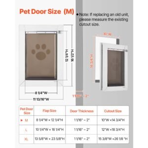 pet door, medium, with double magnetic flaps and metal frame, strong and weatherproof dog door for interior and exterior doors, easy to install, easy in and out access for doggies, white